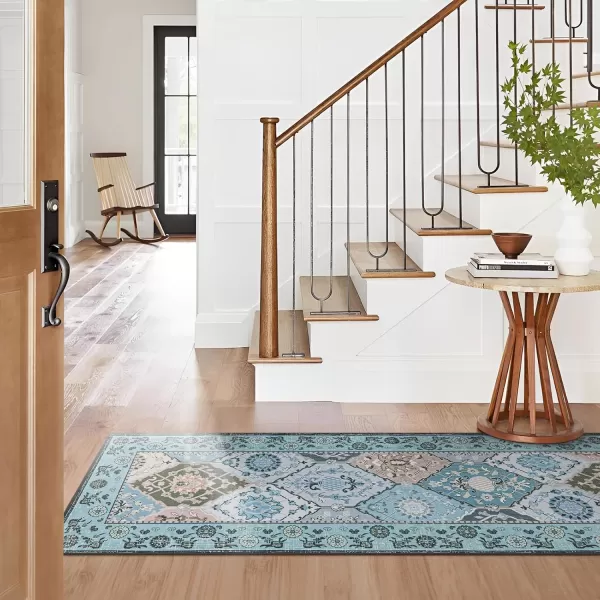 Phantoscope Hallway Runner Rug 2x6  Vintage Washable NonSlip Kitchen Rug Runner with Rubber Backing UltraThin Moroccan Boho Carpet Runner for Entryway Laundry Bathroom Blue TealMultiBlue TealMulti