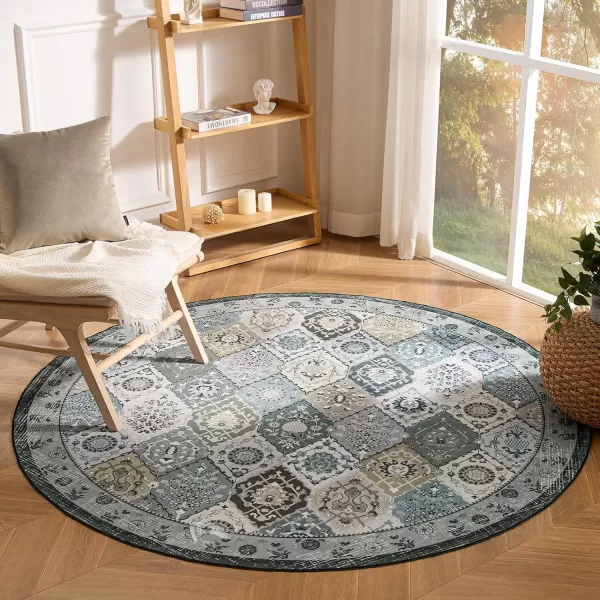 Phantoscope Hallway Runner Rug 2x6  Vintage Washable NonSlip Kitchen Rug Runner with Rubber Backing UltraThin Moroccan Boho Carpet Runner for Entryway Laundry Bathroom Blue TealMultiNeutral Gray