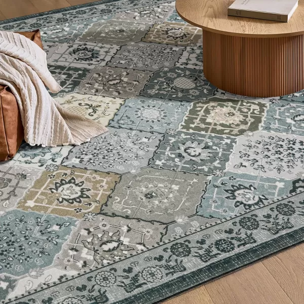 Phantoscope Hallway Runner Rug 2x6  Vintage Washable NonSlip Kitchen Rug Runner with Rubber Backing UltraThin Moroccan Boho Carpet Runner for Entryway Laundry Bathroom Blue TealMultiNeutral Gray