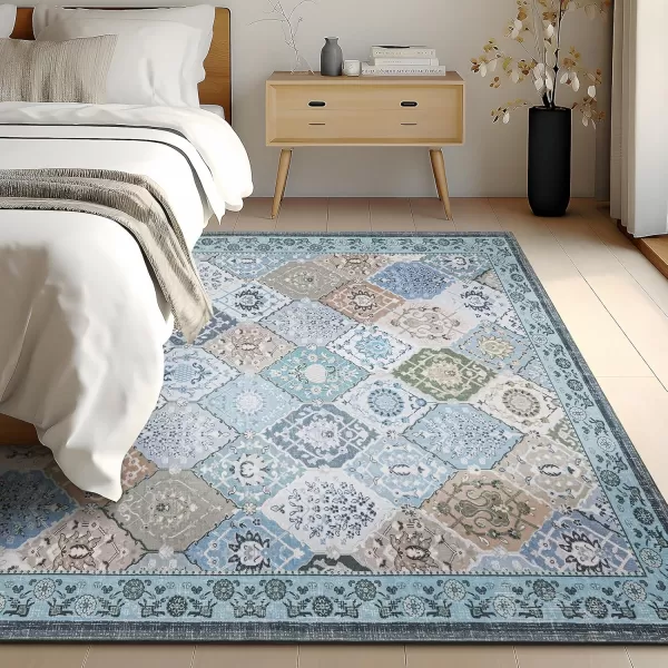 Phantoscope Hallway Runner Rug 2x6  Vintage Washable NonSlip Kitchen Rug Runner with Rubber Backing UltraThin Moroccan Boho Carpet Runner for Entryway Laundry Bathroom Blue TealMultiBlue TealMulti
