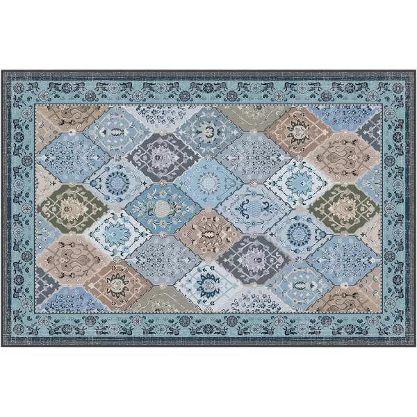 Phantoscope Hallway Runner Rug 2x6  Vintage Washable NonSlip Kitchen Rug Runner with Rubber Backing UltraThin Moroccan Boho Carpet Runner for Entryway Laundry Bathroom Blue TealMultiBlue TealMulti