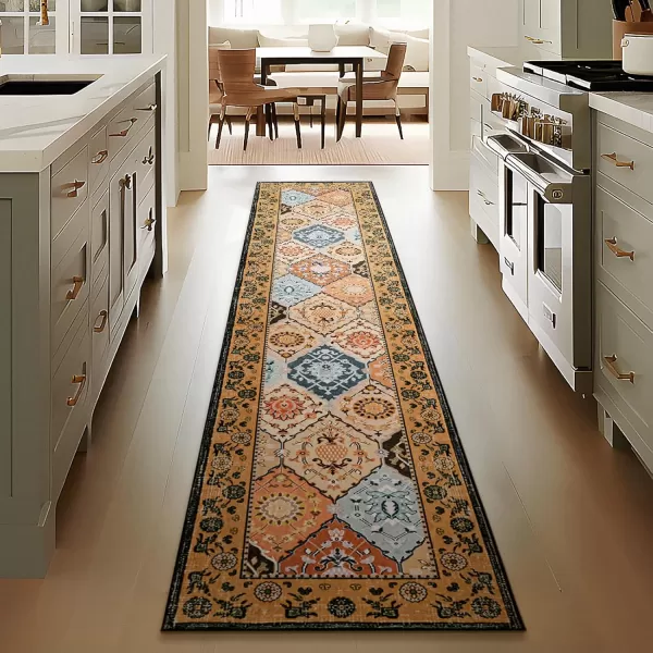 Phantoscope Hallway Runner Rug 2x6  Vintage Washable NonSlip Kitchen Rug Runner with Rubber Backing UltraThin Moroccan Boho Carpet Runner for Entryway Laundry Bathroom Blue TealMultiTan BrownMulti