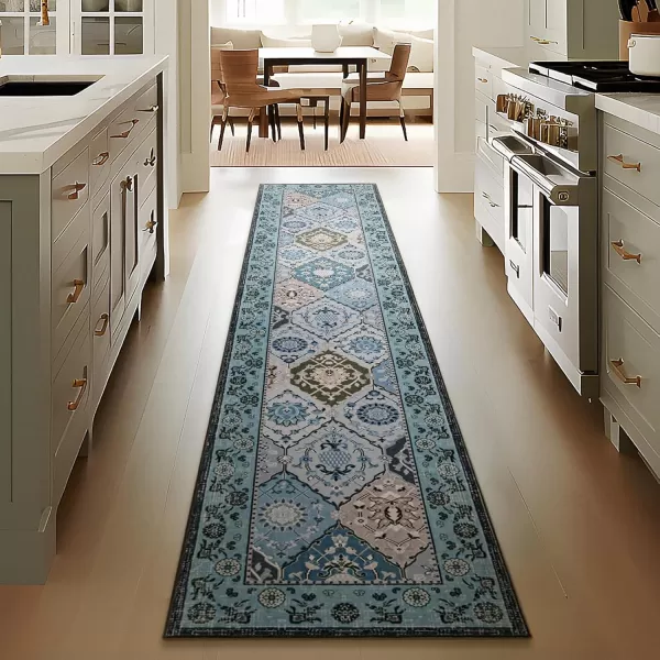 Phantoscope Hallway Runner Rug 2x6  Vintage Washable NonSlip Kitchen Rug Runner with Rubber Backing UltraThin Moroccan Boho Carpet Runner for Entryway Laundry Bathroom Blue TealMultiBlue TealMulti