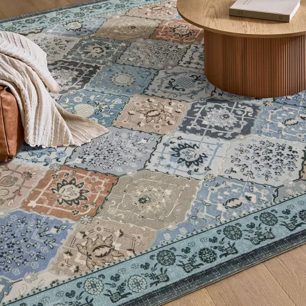Phantoscope Hallway Runner Rug 2x6  Vintage Washable NonSlip Kitchen Rug Runner with Rubber Backing UltraThin Moroccan Boho Carpet Runner for Entryway Laundry Bathroom Blue TealMultiBlue TealMulti