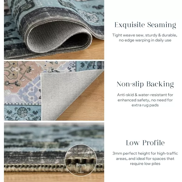 Phantoscope Hallway Runner Rug 2x6  Vintage Washable NonSlip Kitchen Rug Runner with Rubber Backing UltraThin Moroccan Boho Carpet Runner for Entryway Laundry Bathroom Blue TealMultiBlue TealMulti