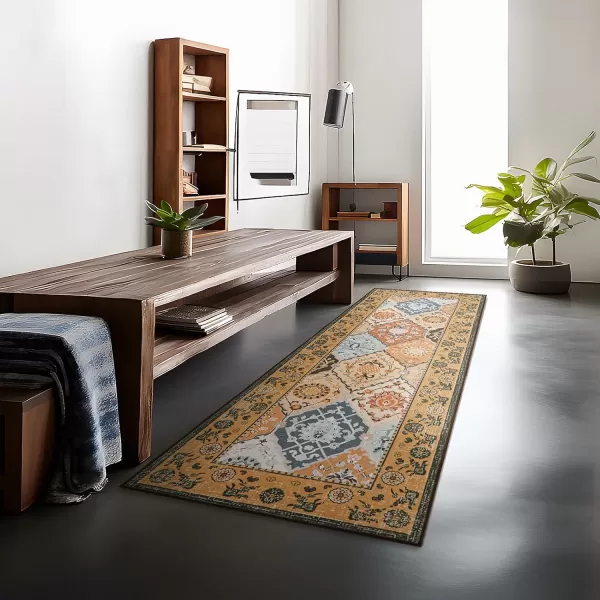 Phantoscope Hallway Runner Rug 2x6  Vintage Washable NonSlip Kitchen Rug Runner with Rubber Backing UltraThin Moroccan Boho Carpet Runner for Entryway Laundry Bathroom Blue TealMultiTan BrownMulti