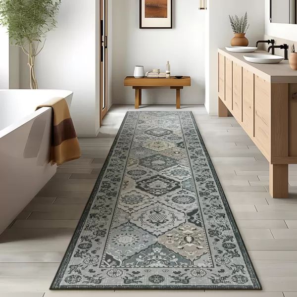 Phantoscope Hallway Runner Rug 2x6  Vintage Washable NonSlip Kitchen Rug Runner with Rubber Backing UltraThin Moroccan Boho Carpet Runner for Entryway Laundry Bathroom Blue TealMultiNeutral Gray