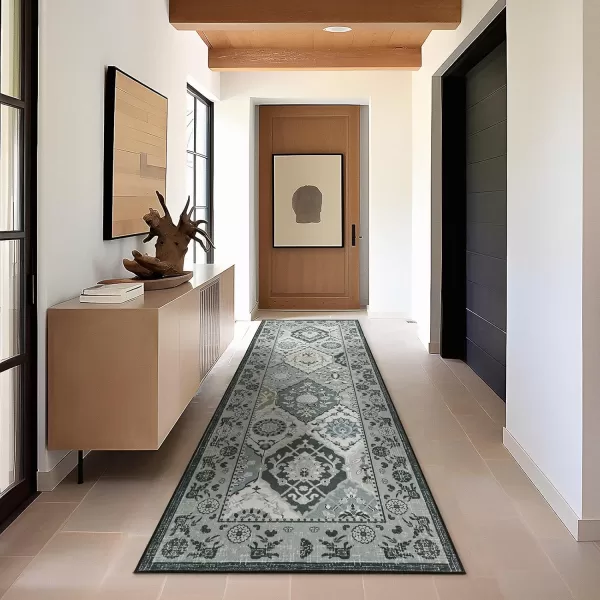 Phantoscope Hallway Runner Rug 2x6  Vintage Washable NonSlip Kitchen Rug Runner with Rubber Backing UltraThin Moroccan Boho Carpet Runner for Entryway Laundry Bathroom Blue TealMultiNeutral Gray