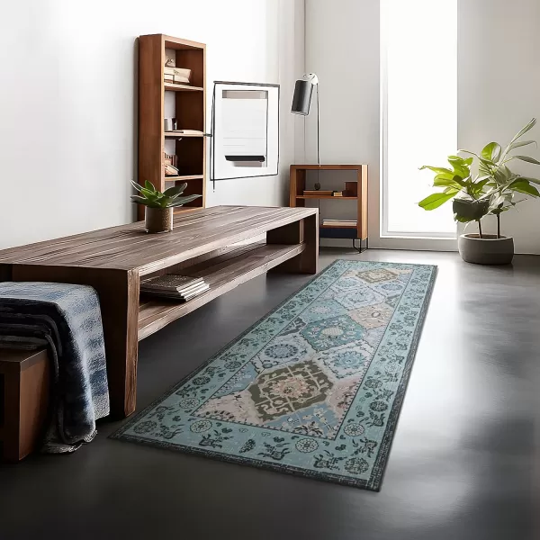 Phantoscope Hallway Runner Rug 2x6  Vintage Washable NonSlip Kitchen Rug Runner with Rubber Backing UltraThin Moroccan Boho Carpet Runner for Entryway Laundry Bathroom Blue TealMultiBlue TealMulti