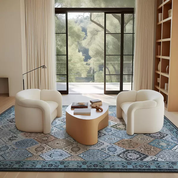 Phantoscope Hallway Runner Rug 2x6  Vintage Washable NonSlip Kitchen Rug Runner with Rubber Backing UltraThin Moroccan Boho Carpet Runner for Entryway Laundry Bathroom Blue TealMultiBlue TealMulti