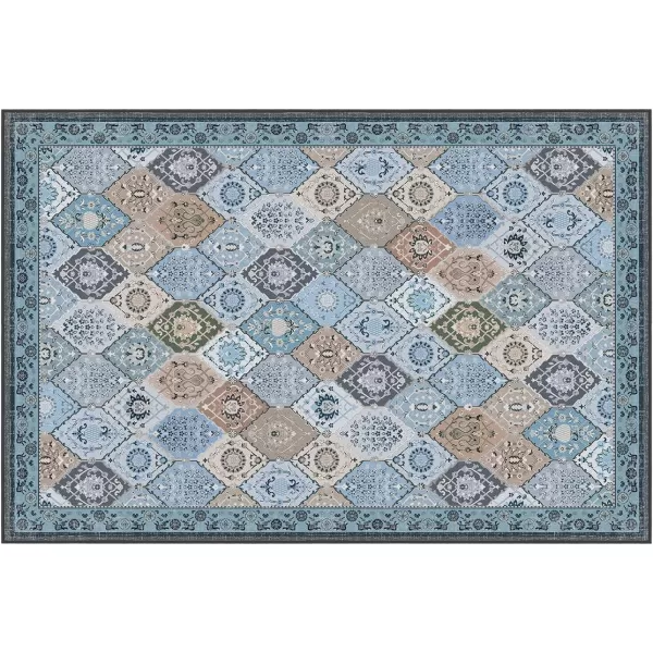 Phantoscope Hallway Runner Rug 2x6  Vintage Washable NonSlip Kitchen Rug Runner with Rubber Backing UltraThin Moroccan Boho Carpet Runner for Entryway Laundry Bathroom Blue TealMultiBlue TealMulti