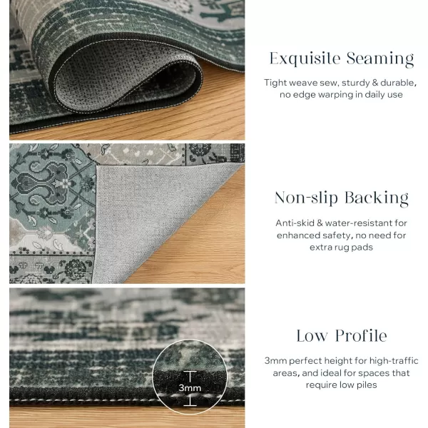 Phantoscope Hallway Runner Rug 2x6  Vintage Washable NonSlip Kitchen Rug Runner with Rubber Backing UltraThin Moroccan Boho Carpet Runner for Entryway Laundry Bathroom Blue TealMultiNeutral Gray