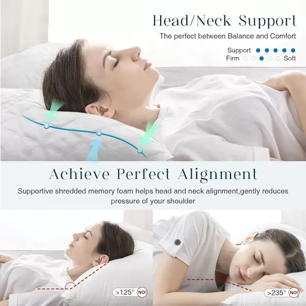 Phantoscope Memory Foam Pillows for Sleeping Shredded Memory Foam Cooling Pillows Queen Size 2 Pack  Adjustable Bed Pillows for Hot Sleepers Firm Pillow for Neck Shoulder Pain QueenWhite