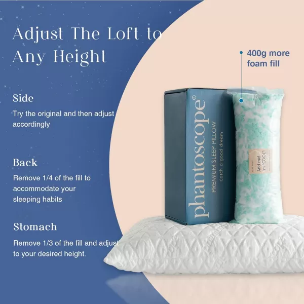 Phantoscope Memory Foam Pillows for Sleeping Shredded Memory Foam Cooling Pillows Queen Size 2 Pack  Adjustable Bed Pillows for Hot Sleepers Firm Pillow for Neck Shoulder Pain QueenWhite