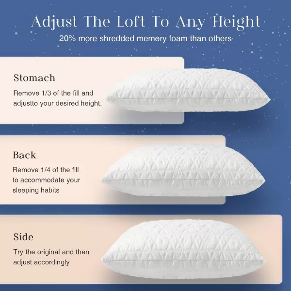 Phantoscope Memory Foam Pillows for Sleeping Shredded Memory Foam Cooling Pillows Queen Size 2 Pack  Adjustable Bed Pillows for Hot Sleepers Firm Pillow for Neck Shoulder Pain QueenWhite