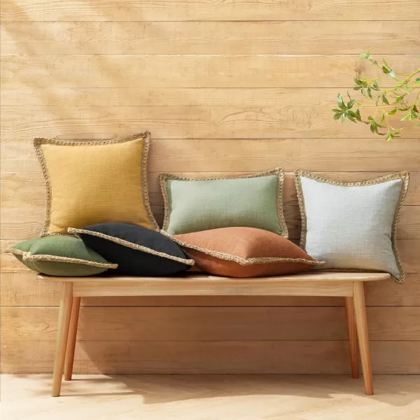 Phantoscope Pack of 2 Farmhouse Decorative Solid Throw Decorative Pillow Cover Burlap Linen Trimmed Tailored Edges Orange 18 x 18 inches 45 x 45 cmBlack