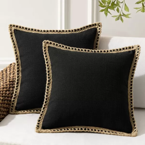 Phantoscope Pack of 2 Farmhouse Decorative Solid Throw Decorative Pillow Cover Burlap Linen Trimmed Tailored Edges Orange 18 x 18 inches 45 x 45 cmBlack