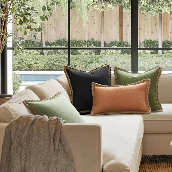 Phantoscope Pack of 2 Farmhouse Decorative Solid Throw Decorative Pillow Cover Burlap Linen Trimmed Tailored Edges Orange 18 x 18 inches 45 x 45 cmBlack