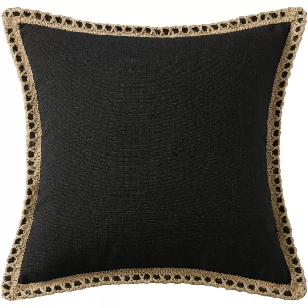 Phantoscope Pack of 2 Farmhouse Decorative Solid Throw Decorative Pillow Cover Burlap Linen Trimmed Tailored Edges Orange 18 x 18 inches 45 x 45 cmBlack