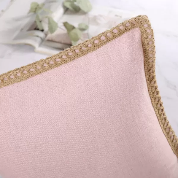 Phantoscope Pack of 2 Farmhouse Decorative Solid Throw Decorative Pillow Cover Burlap Linen Trimmed Tailored Edges Orange 18 x 18 inches 45 x 45 cmBlush Pink