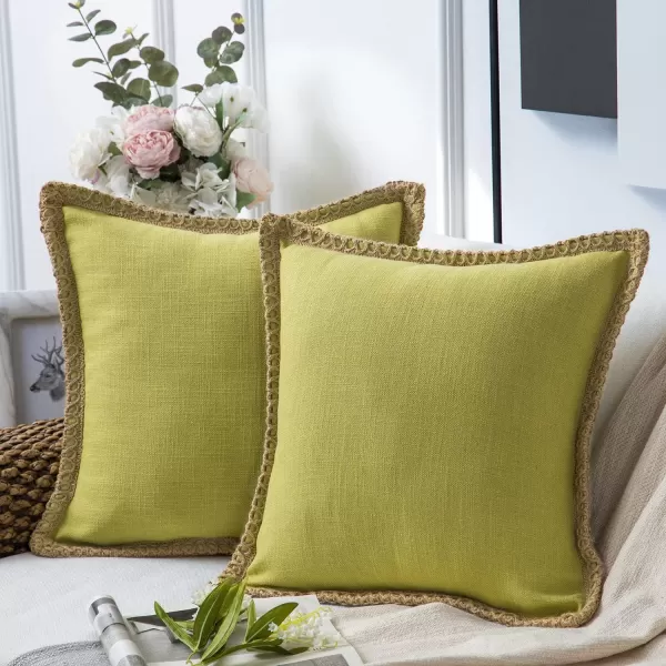 Phantoscope Pack of 2 Farmhouse Decorative Solid Throw Decorative Pillow Cover Burlap Linen Trimmed Tailored Edges Orange 18 x 18 inches 45 x 45 cmChartreuse Green
