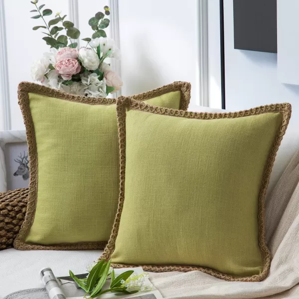 Phantoscope Pack of 2 Farmhouse Decorative Solid Throw Decorative Pillow Cover Burlap Linen Trimmed Tailored Edges Orange 18 x 18 inches 45 x 45 cmChartreuse Green