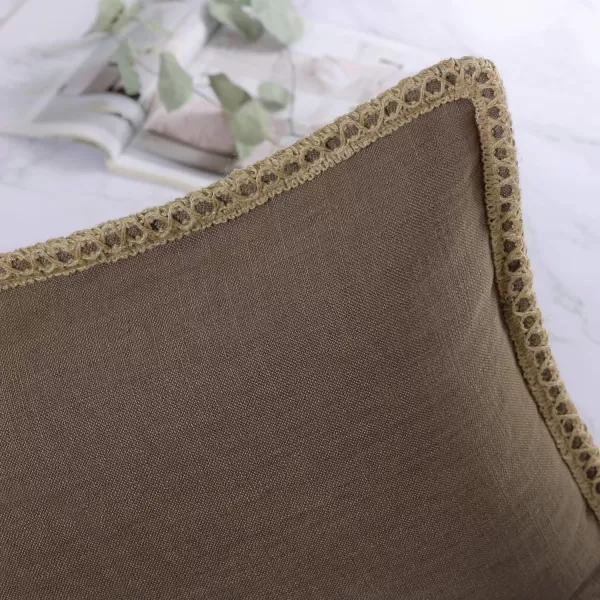 Phantoscope Pack of 2 Farmhouse Decorative Solid Throw Decorative Pillow Cover Burlap Linen Trimmed Tailored Edges Orange 18 x 18 inches 45 x 45 cmCoffee