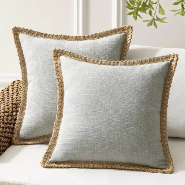 Phantoscope Pack of 2 Farmhouse Decorative Solid Throw Decorative Pillow Cover Burlap Linen Trimmed Tailored Edges Orange 18 x 18 inches 45 x 45 cmFlax Gray