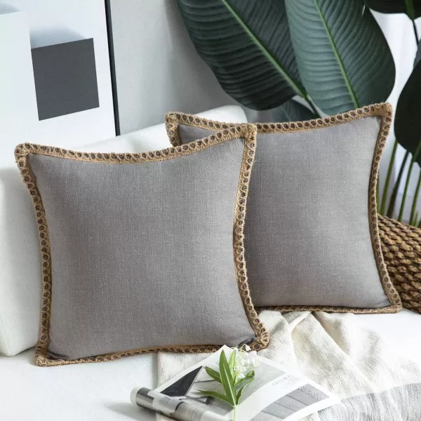 Phantoscope Pack of 2 Farmhouse Decorative Solid Throw Decorative Pillow Cover Burlap Linen Trimmed Tailored Edges Orange 18 x 18 inches 45 x 45 cmGray