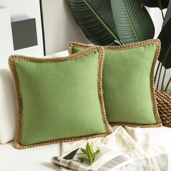 Phantoscope Pack of 2 Farmhouse Decorative Solid Throw Decorative Pillow Cover Burlap Linen Trimmed Tailored Edges Orange 18 x 18 inches 45 x 45 cmGreen