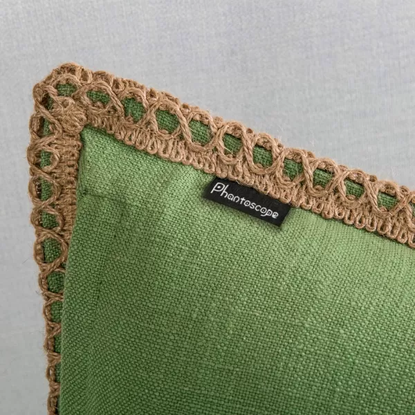 Phantoscope Pack of 2 Farmhouse Decorative Solid Throw Decorative Pillow Cover Burlap Linen Trimmed Tailored Edges Orange 18 x 18 inches 45 x 45 cmGreen
