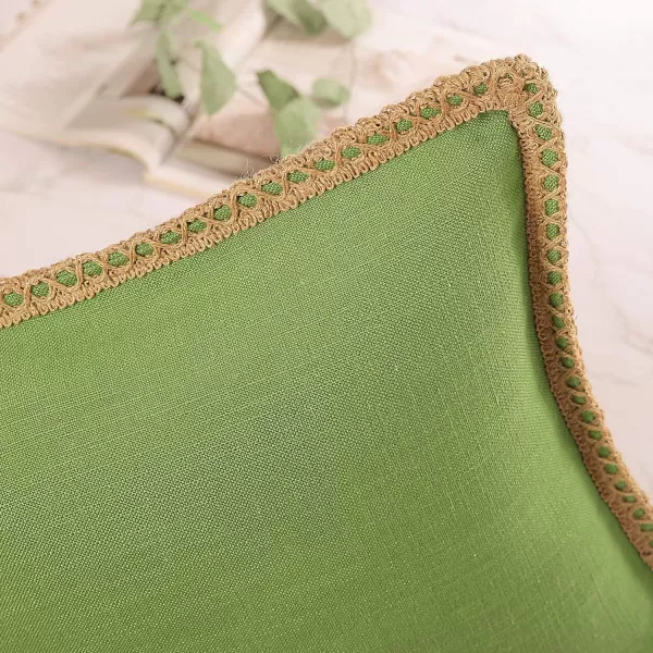 Phantoscope Pack of 2 Farmhouse Decorative Solid Throw Decorative Pillow Cover Burlap Linen Trimmed Tailored Edges Orange 18 x 18 inches 45 x 45 cmGreen