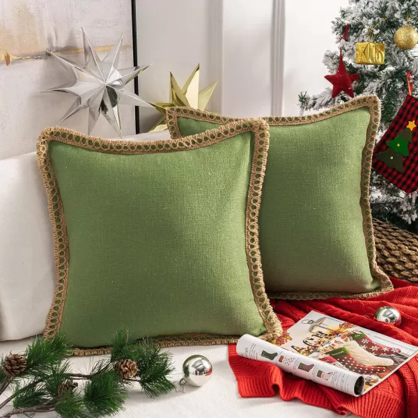 Phantoscope Pack of 2 Farmhouse Decorative Solid Throw Decorative Pillow Cover Burlap Linen Trimmed Tailored Edges Orange 18 x 18 inches 45 x 45 cmGreen