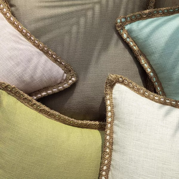 Phantoscope Pack of 2 Farmhouse Decorative Solid Throw Decorative Pillow Cover Burlap Linen Trimmed Tailored Edges Orange 18 x 18 inches 45 x 45 cmLight Turquoise