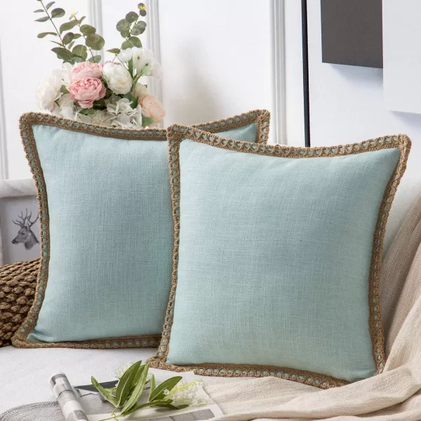 Phantoscope Pack of 2 Farmhouse Decorative Solid Throw Decorative Pillow Cover Burlap Linen Trimmed Tailored Edges Orange 18 x 18 inches 45 x 45 cmLight Turquoise