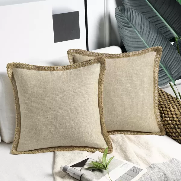 Phantoscope Pack of 2 Farmhouse Decorative Solid Throw Decorative Pillow Cover Burlap Linen Trimmed Tailored Edges Orange 18 x 18 inches 45 x 45 cmOatmeal