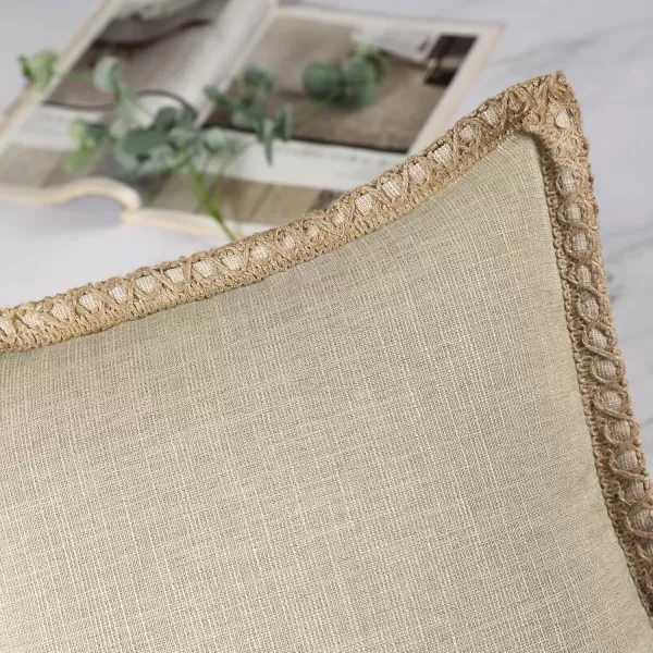 Phantoscope Pack of 2 Farmhouse Decorative Solid Throw Decorative Pillow Cover Burlap Linen Trimmed Tailored Edges Orange 18 x 18 inches 45 x 45 cmOatmeal