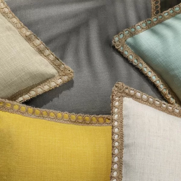 Phantoscope Pack of 2 Farmhouse Decorative Solid Throw Decorative Pillow Cover Burlap Linen Trimmed Tailored Edges Orange 18 x 18 inches 45 x 45 cmOatmeal