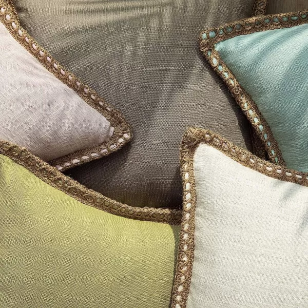 Phantoscope Pack of 2 Farmhouse Decorative Solid Throw Decorative Pillow Cover Burlap Linen Trimmed Tailored Edges Orange 18 x 18 inches 45 x 45 cmOff White