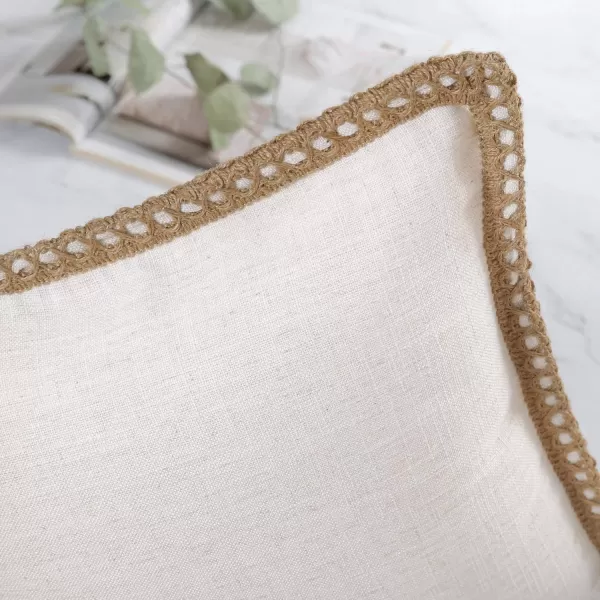 Phantoscope Pack of 2 Farmhouse Decorative Solid Throw Decorative Pillow Cover Burlap Linen Trimmed Tailored Edges Orange 18 x 18 inches 45 x 45 cmOff White