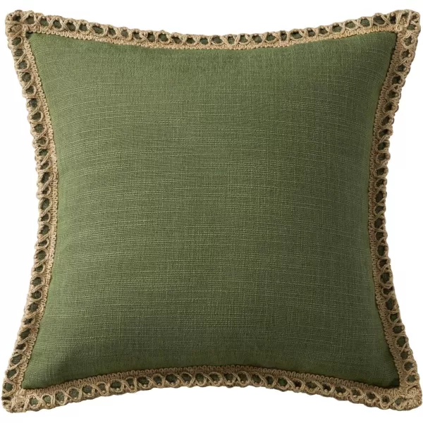 Phantoscope Pack of 2 Farmhouse Decorative Solid Throw Decorative Pillow Cover Burlap Linen Trimmed Tailored Edges Orange 18 x 18 inches 45 x 45 cmOlive Green
