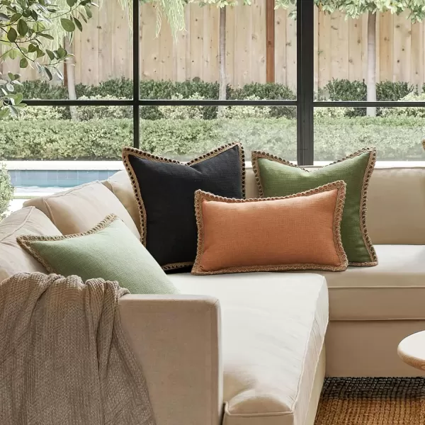 Phantoscope Pack of 2 Farmhouse Decorative Solid Throw Decorative Pillow Cover Burlap Linen Trimmed Tailored Edges Orange 18 x 18 inches 45 x 45 cmOlive Green