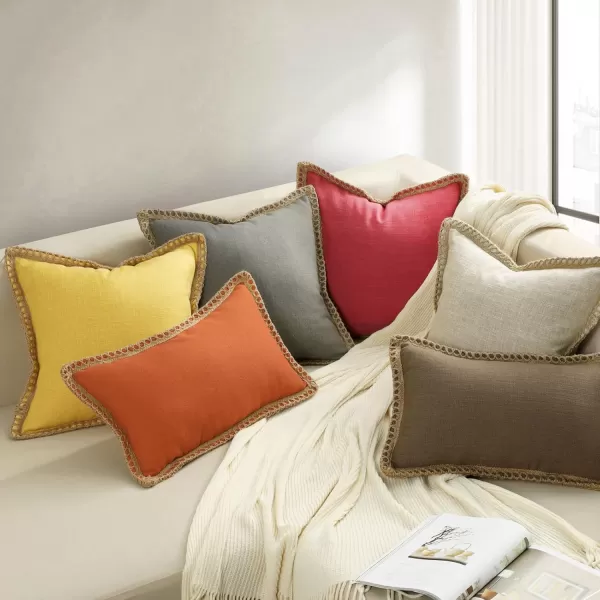 Phantoscope Pack of 2 Farmhouse Decorative Solid Throw Decorative Pillow Cover Burlap Linen Trimmed Tailored Edges Orange 18 x 18 inches 45 x 45 cmOrange