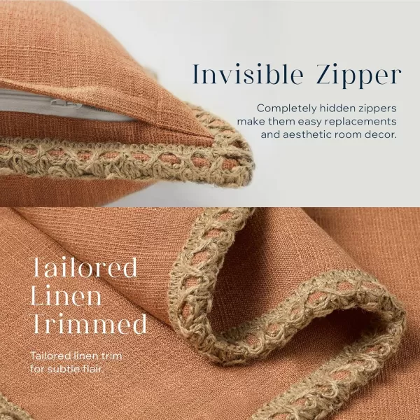 Phantoscope Pack of 2 Farmhouse Decorative Solid Throw Decorative Pillow Cover Burlap Linen Trimmed Tailored Edges Orange 18 x 18 inches 45 x 45 cmOrange