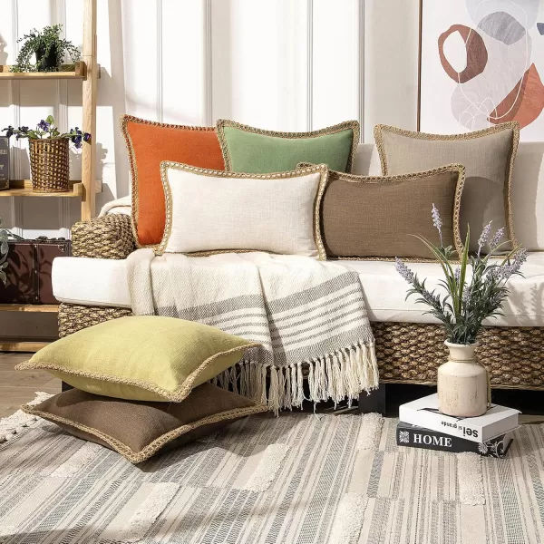 Phantoscope Pack of 2 Farmhouse Decorative Solid Throw Decorative Pillow Cover Burlap Linen Trimmed Tailored Edges Orange 18 x 18 inches 45 x 45 cmOrange