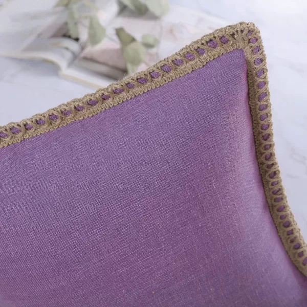 Phantoscope Pack of 2 Farmhouse Decorative Solid Throw Decorative Pillow Cover Burlap Linen Trimmed Tailored Edges Orange 18 x 18 inches 45 x 45 cmPurple