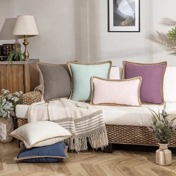 Phantoscope Pack of 2 Farmhouse Decorative Solid Throw Decorative Pillow Cover Burlap Linen Trimmed Tailored Edges Orange 18 x 18 inches 45 x 45 cmPurple