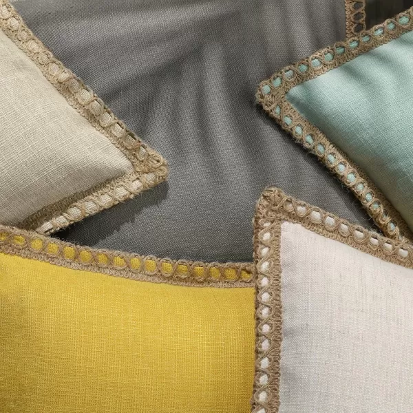 Phantoscope Pack of 2 Farmhouse Decorative Solid Throw Decorative Pillow Cover Burlap Linen Trimmed Tailored Edges Orange 18 x 18 inches 45 x 45 cmYellow