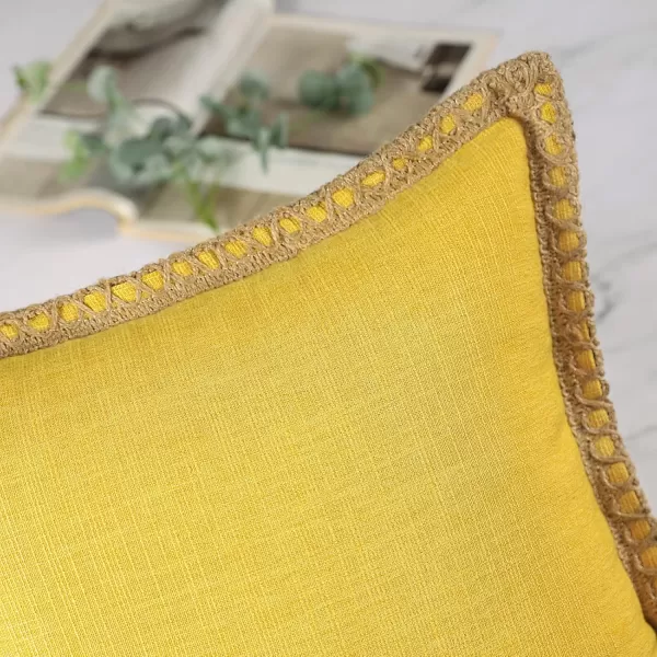 Phantoscope Pack of 2 Farmhouse Decorative Solid Throw Decorative Pillow Cover Burlap Linen Trimmed Tailored Edges Orange 18 x 18 inches 45 x 45 cmYellow