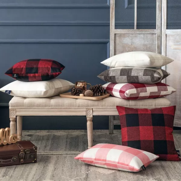Phantoscope Pack of 2 Gingham Buffalo Check Plaid Throw Decorative Pillow Cover Outdoor Indoor Throw Pillows Farmhouse Square Pillow Cases for Home Decor Navy Blue18 x 18 InchesRed